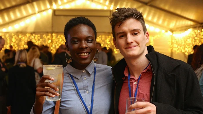 Nia and Eoin (another Innovation Award winner) at a Bath SETsquared business hub launch party