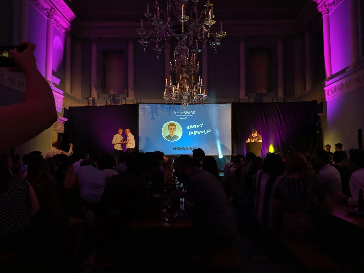 Harry Cobbold receiving the FutureSPARK award at SPARKies 2019