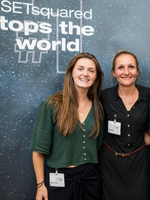 Tumelo Co founder, Georgia Stewart (L) with SETsquared Bath Centre Manager, Rosie Bennett (R)