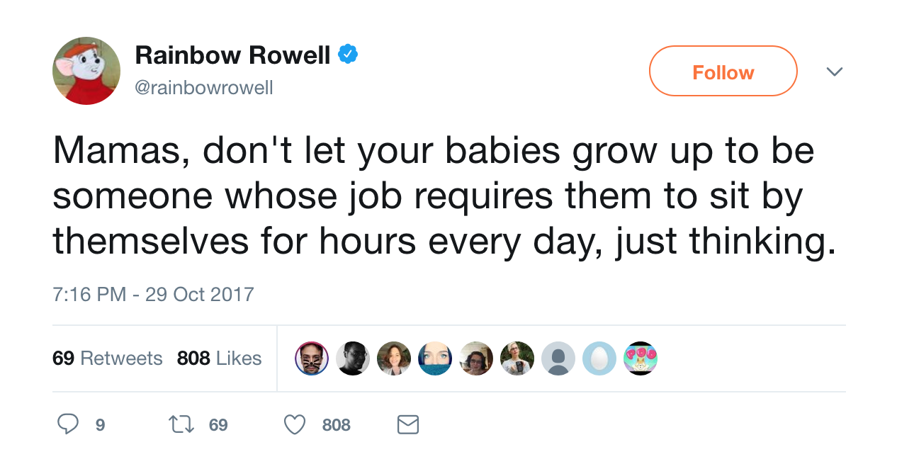 Follow Rainbow on Twitter @RainbowRowell
