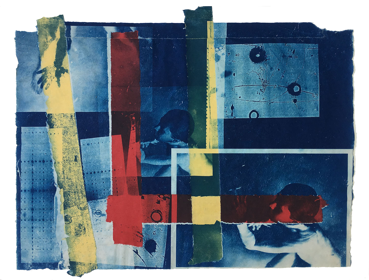  Homage a Piet, 1997, Cyanotype with Chine Colle, 19 x 26 