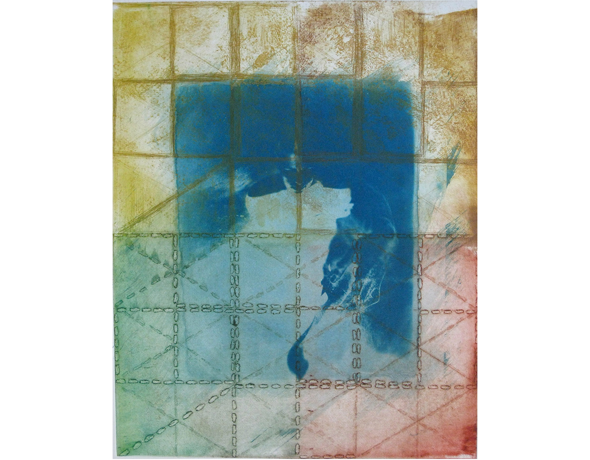  Figure in Grid, 1996, Etching, Monotype and Cyanotype on Paper, 22 x 18 