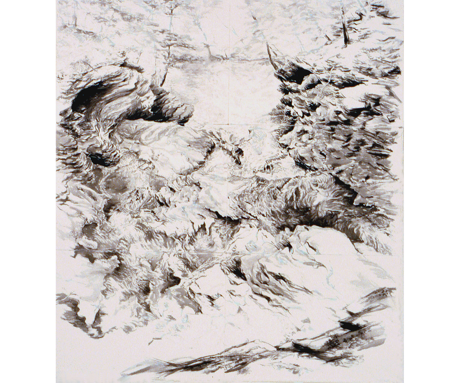 Looking Past the Top Ledge, Platte Clove Falls, 2004, Sumi ink on paper, 67 x 60