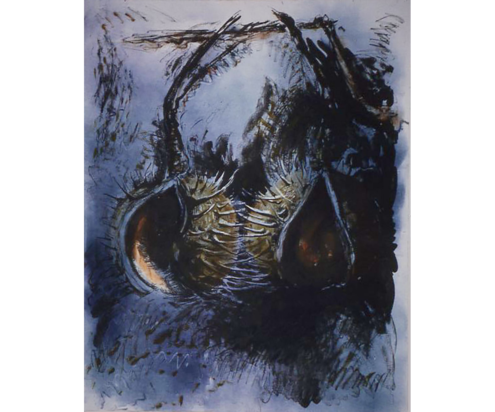 Pair of Horse Chestnuts/Blue, 1998, Lithograph with Monotype, 30 x 22