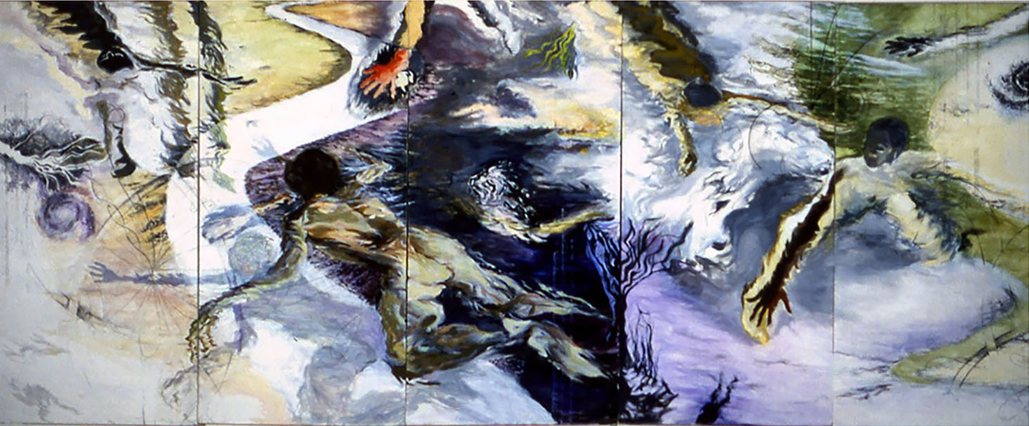 Indra’s Net, 2003, Oil and Acrylic on 5 canvas panels, 48 x 120