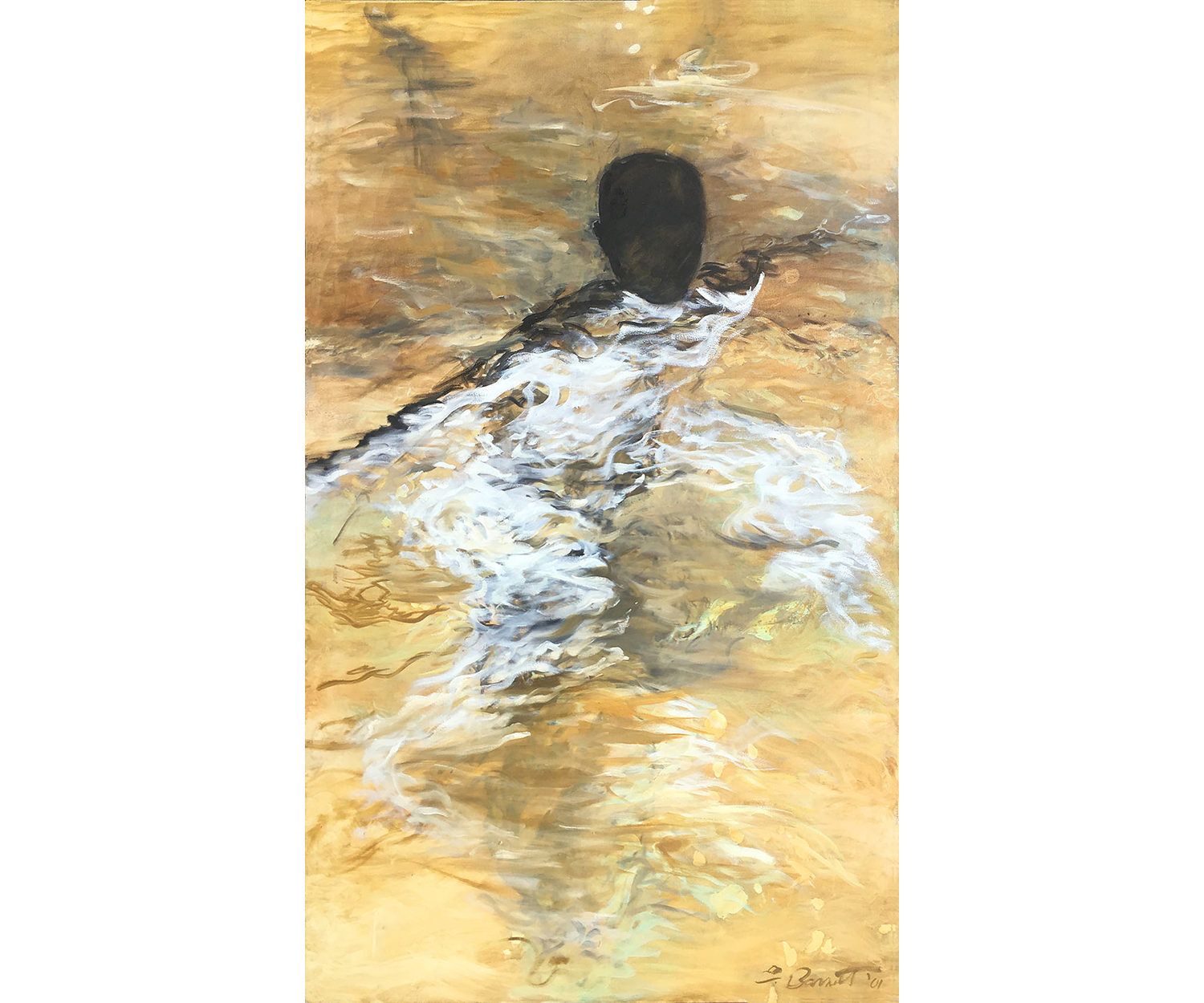 Pool Figure/Gold, 2001, Oil on canvas. 68 X 40