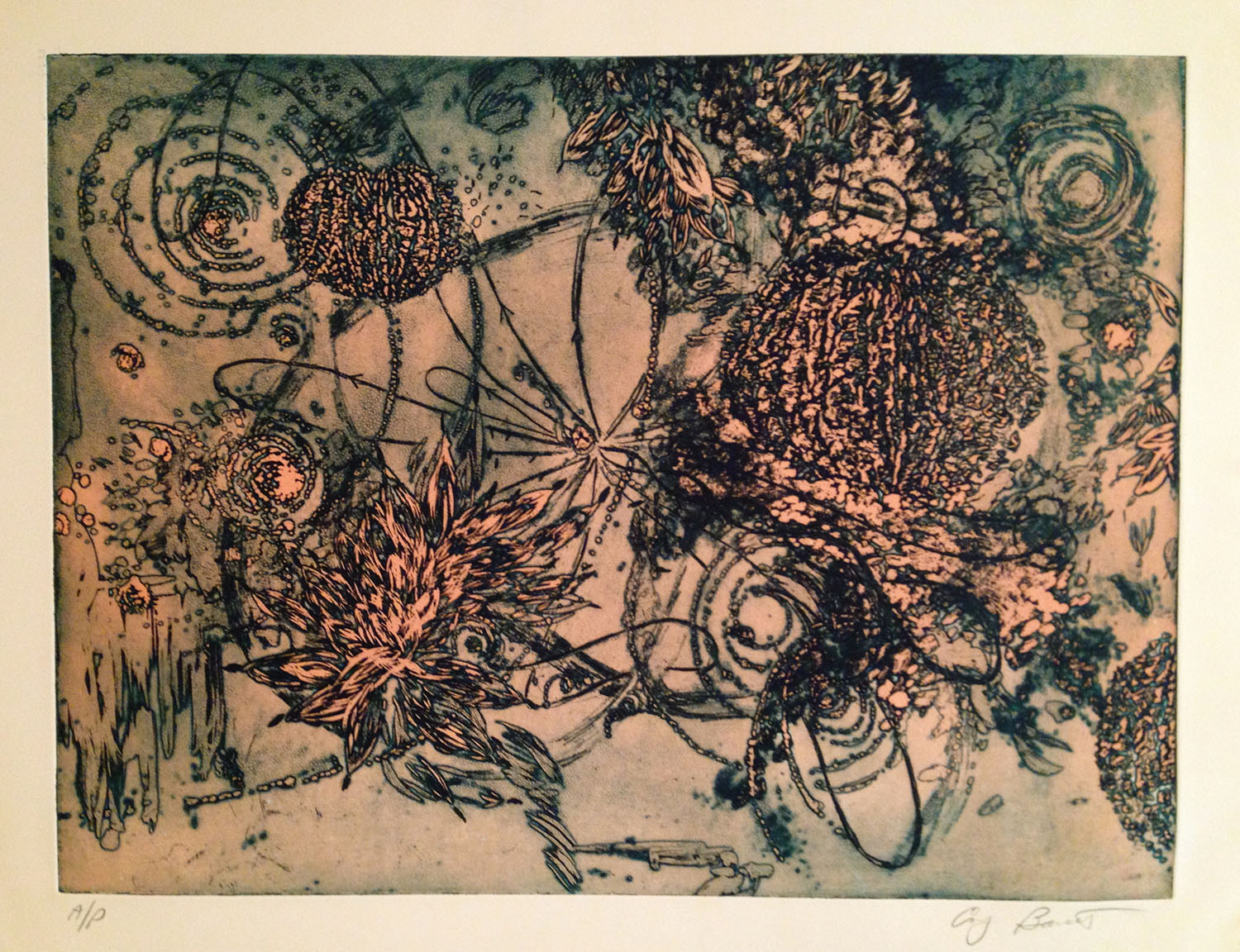 Microcosms Pink/Green, 2005, Viscosity Etching, 22 x 30