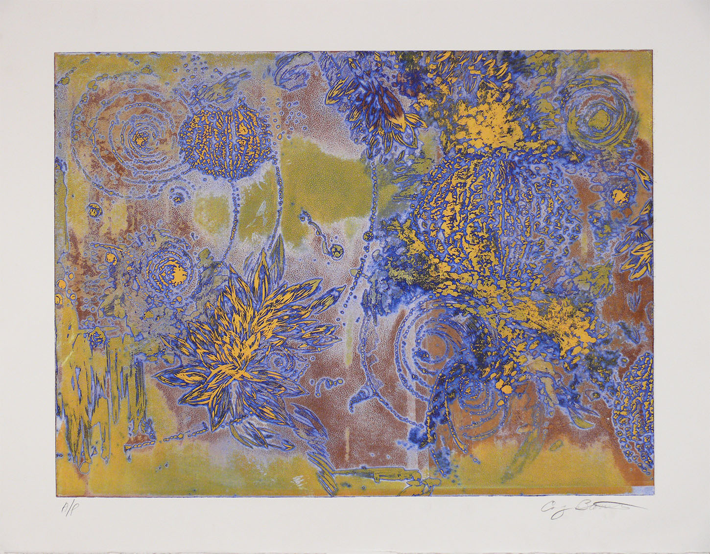 Microcosms Blue Yellow Green, 2006, Viscosity Etching, 22 x 30