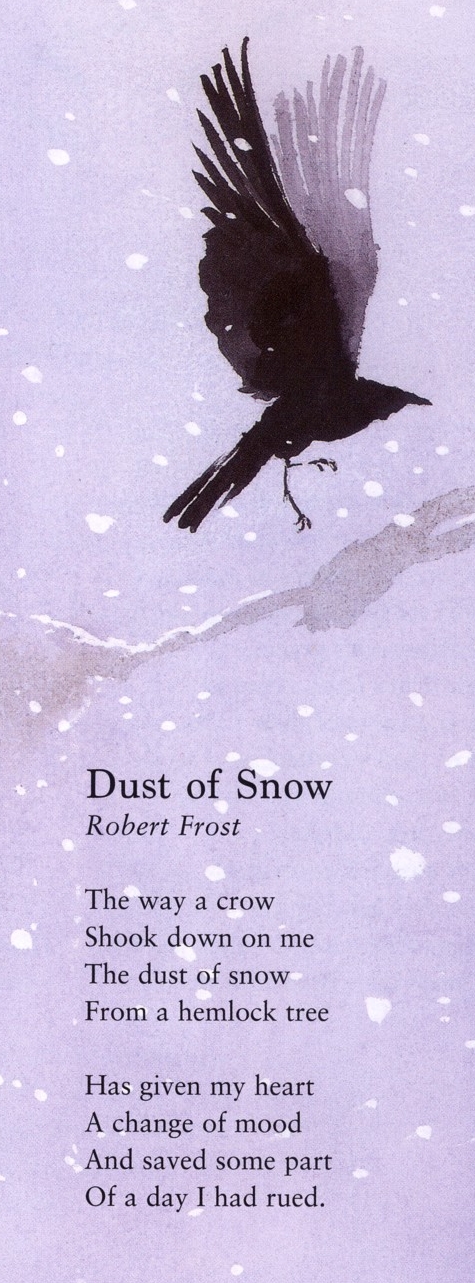 I love that the crow, usually seen as a bad omen, inadvertently sprinkled some "magic" dust (from a poisonous place) over the speaker thus lifting his spirits and helping him feel better about the day ahead. His spirit was restored by a random act of kindness!