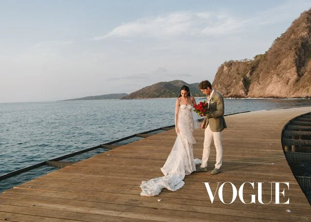 Vogue: The Bride Wore a Monique Lhuillier Dress to Marry on a Jetty in the Middle of the Pacific Ocean