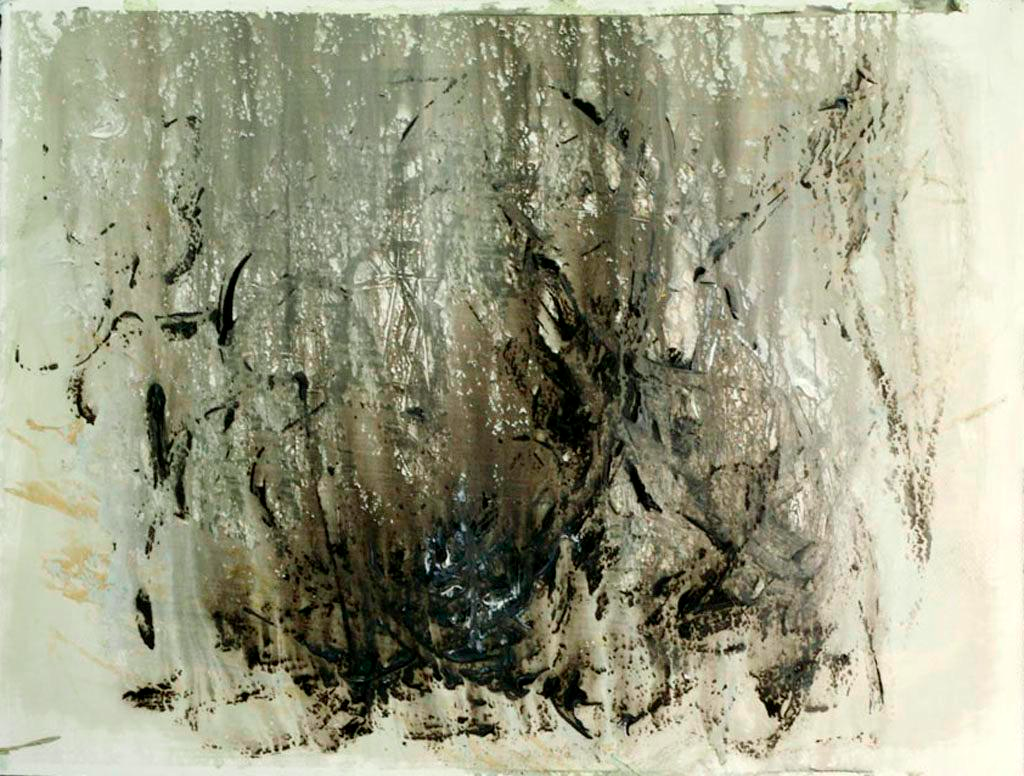 Painting in Pont-Aven. Acrylic, sepia ink, & rainwater on paper. 18 x 24 inches. 2009.