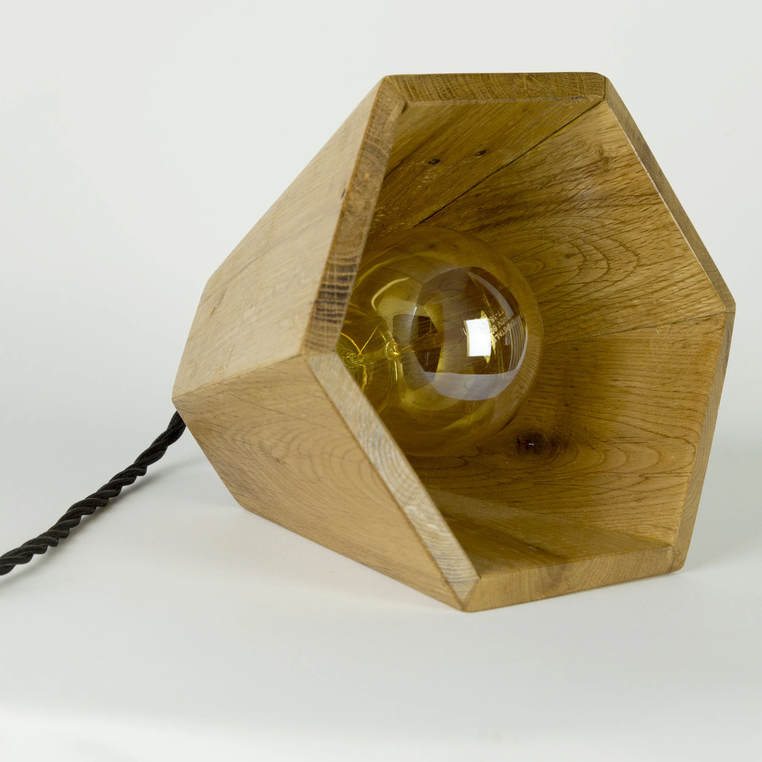 Solid oak hexagonal table lamp