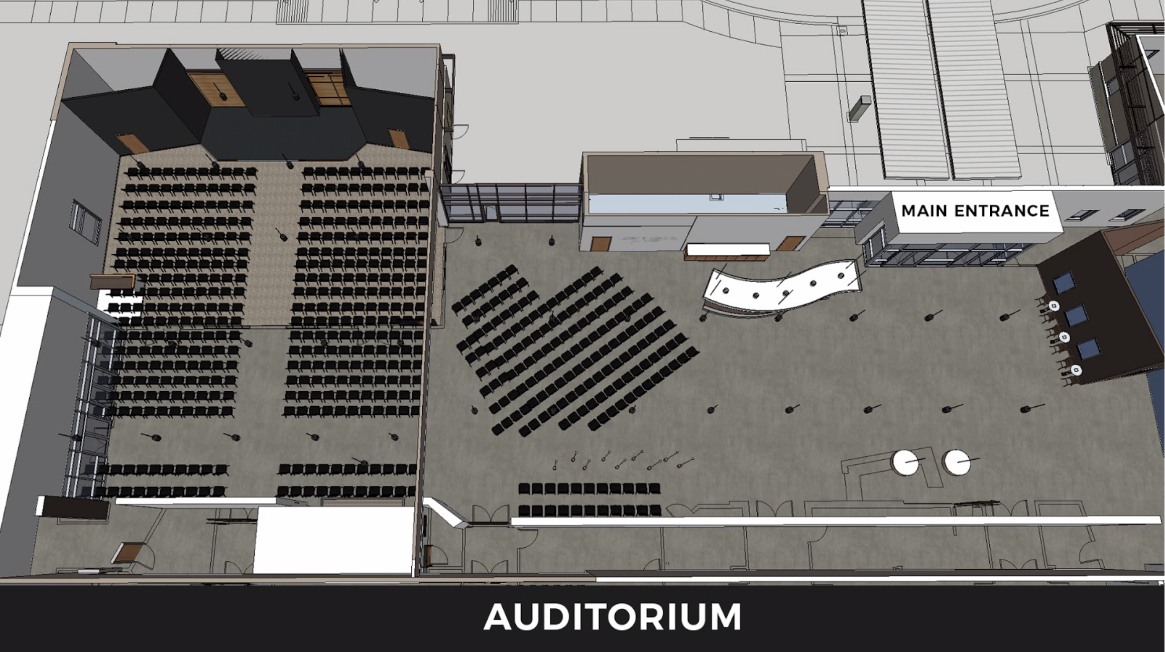 Rendering of the Transition Weeks worship setup.