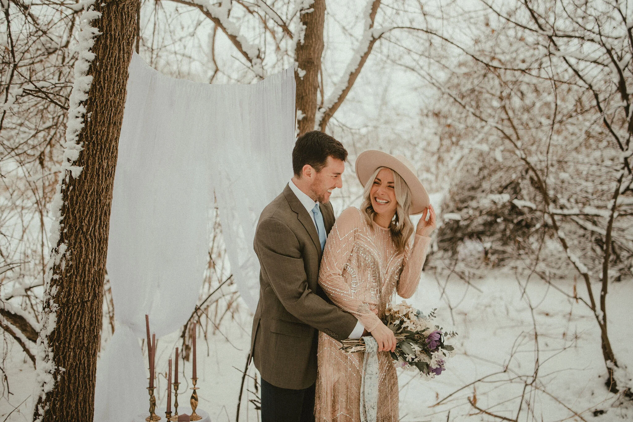 snowy, styled winter elopement | dubuque