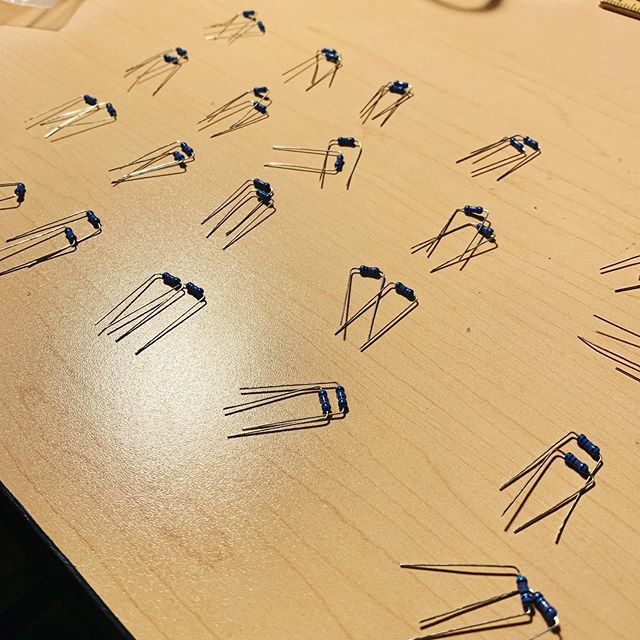 Two #resistors for you. Two resistors for you. Two resistors for you....Working on 20 Nightjar Fuzz pedals. .
.
.
.
.
.
#handmade #nightjar #fuzz #guitarpedals #knowyourtone #madeinpennsylvania #builder #guitar #effects