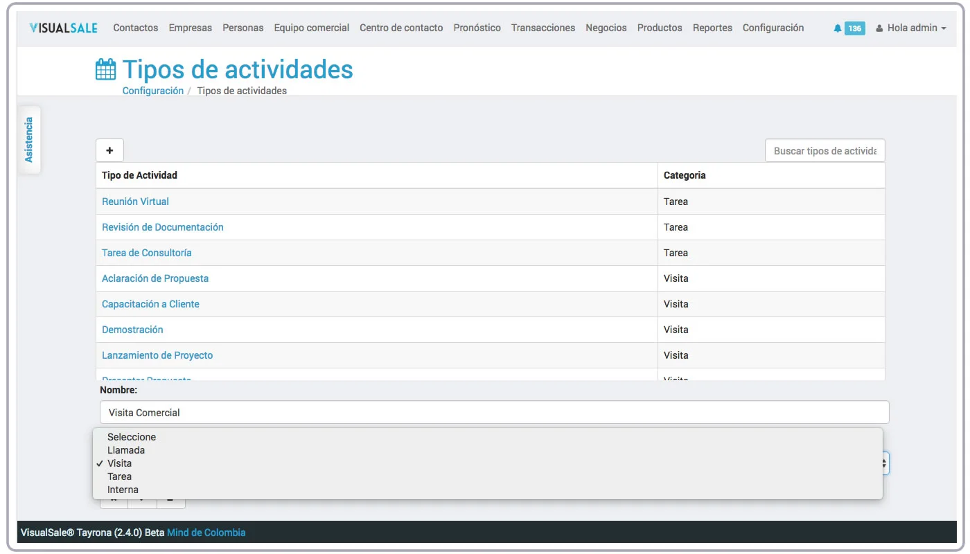 Tipo Actividad VisualSale CRM.jpg