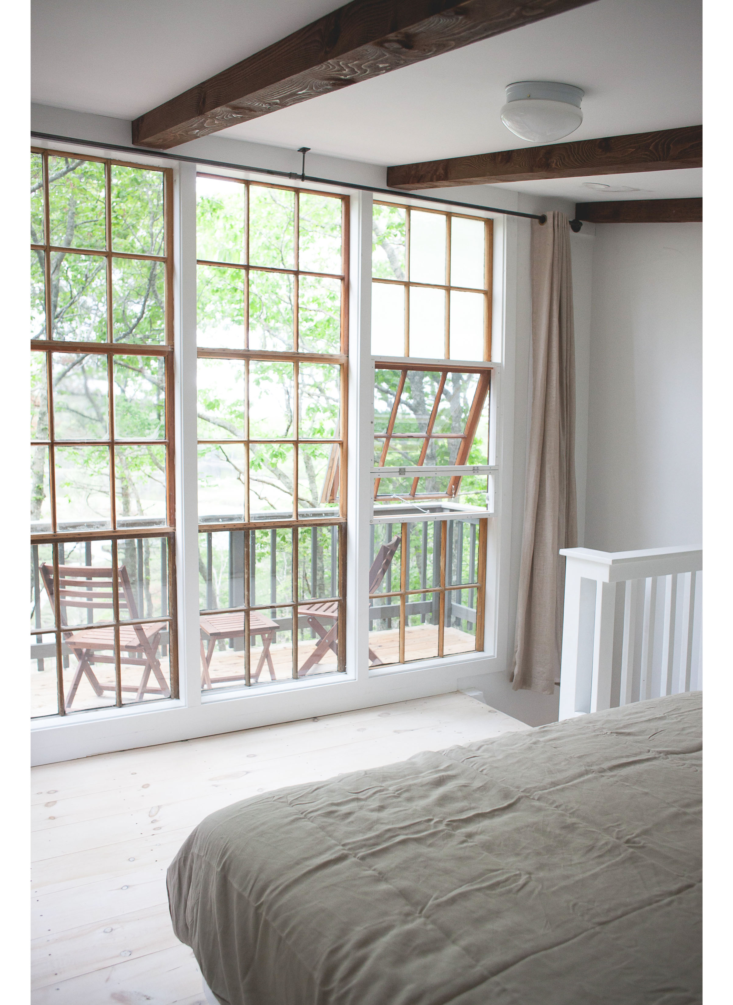 Treehouse Bedroom at Seguin Tree Dwellings in Georgetown Maine.