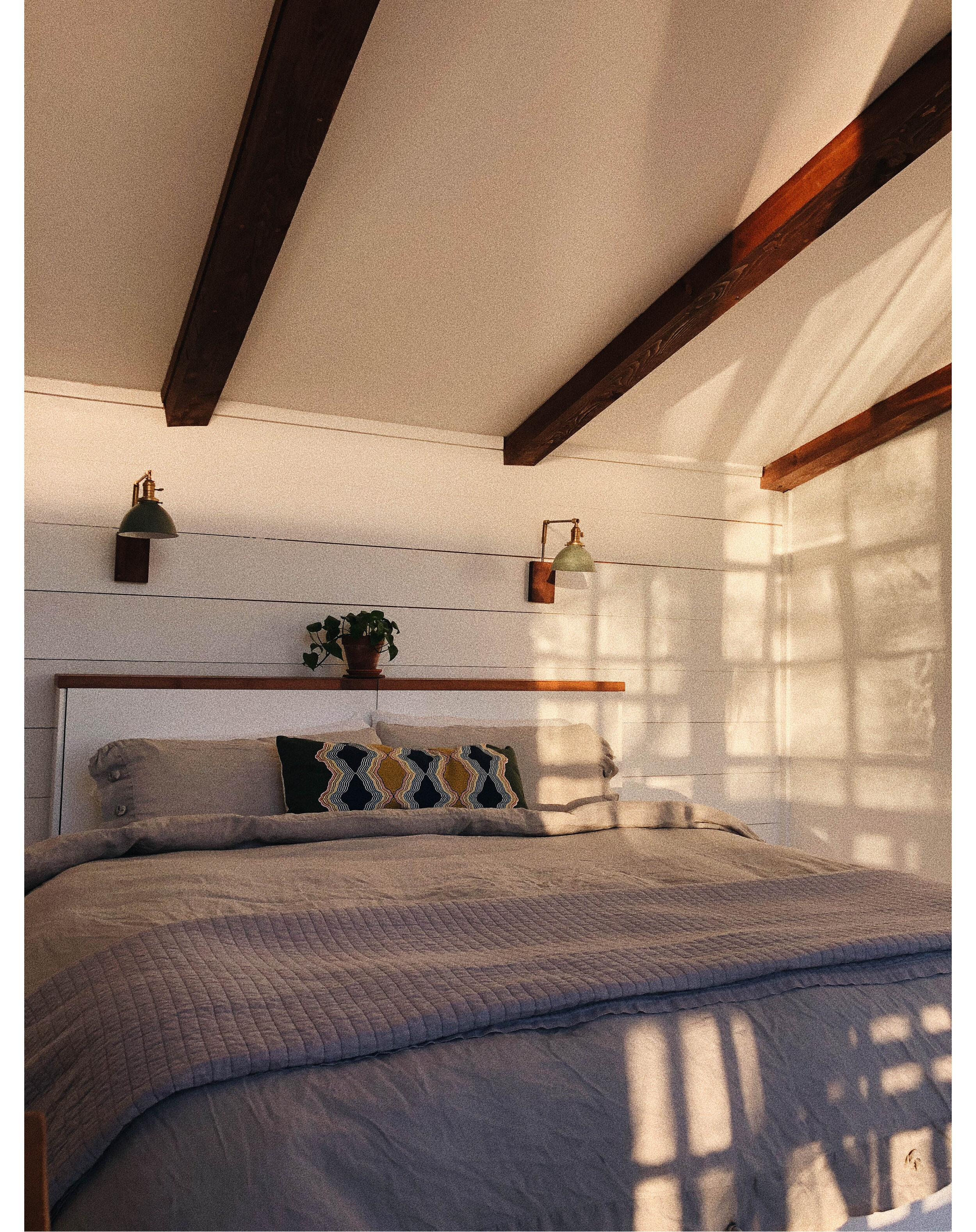 Treehouse bedroom at golden hour. 