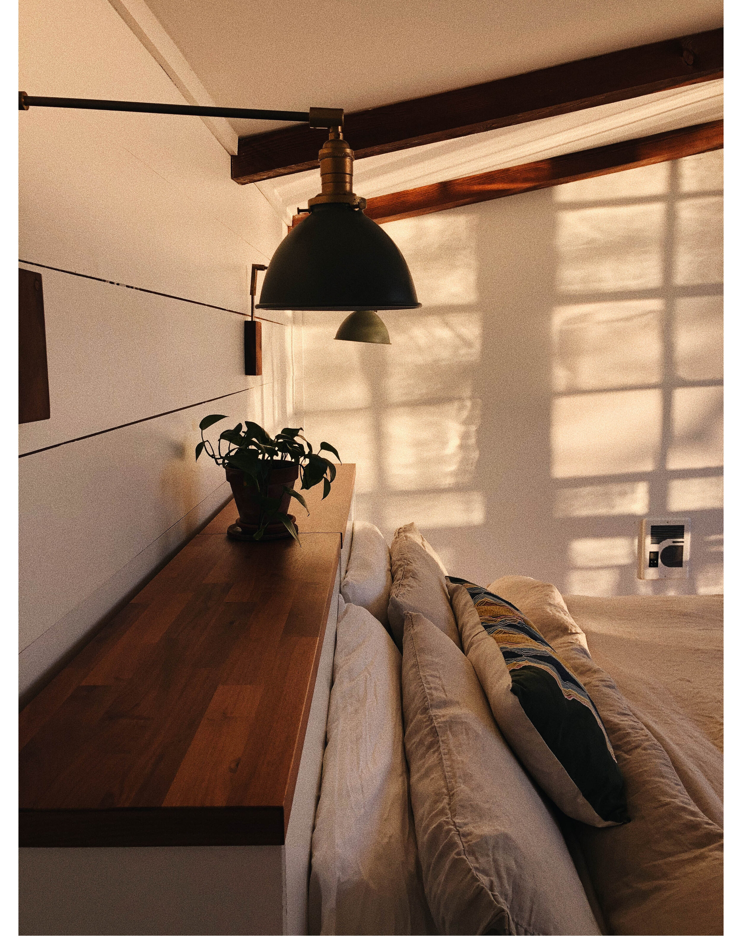 Afternoon Golden light in bedroom at Seguin Tree Dwellings in Georgetown Maine