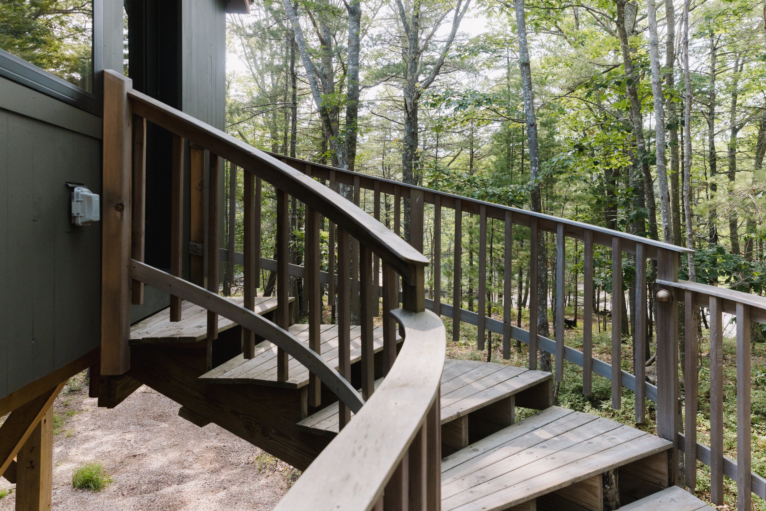 Seguin Maine Treehouse Gathering Space Walkway stairs entry