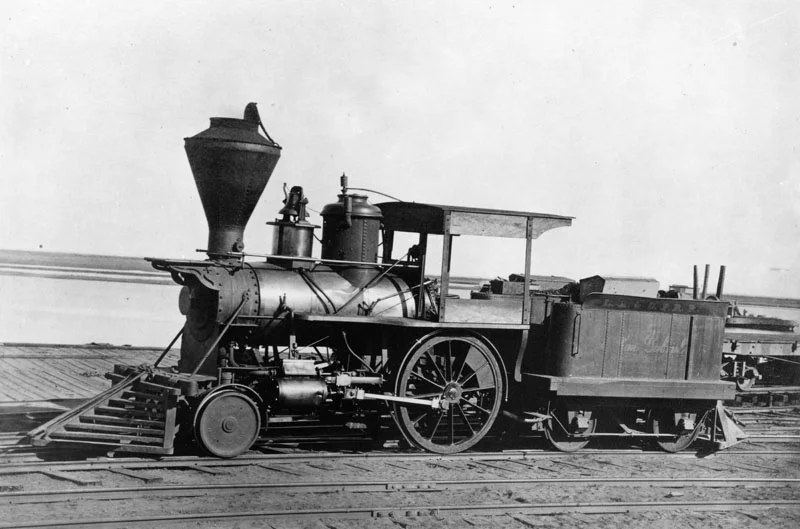 View of locomotive "San Gabriel", the pioneer locomotive of Los Angeles County. It landed at Wilmington Harbor in December of 1868.