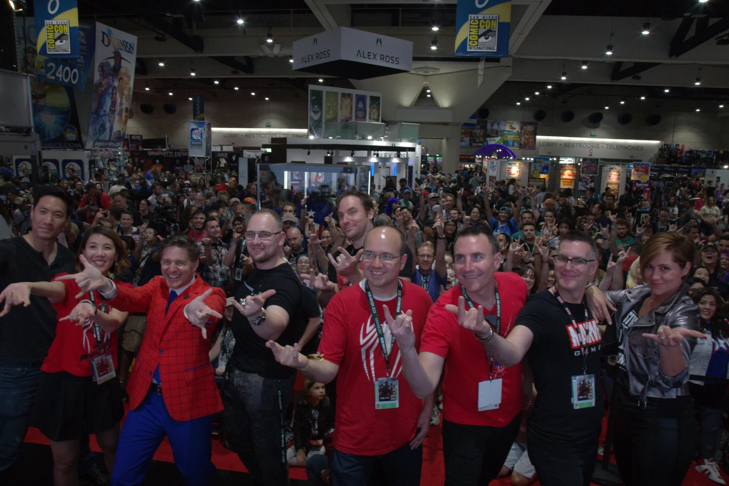 Group Shot and Crowd at SD Comic Con signing for Spider-Man PS4