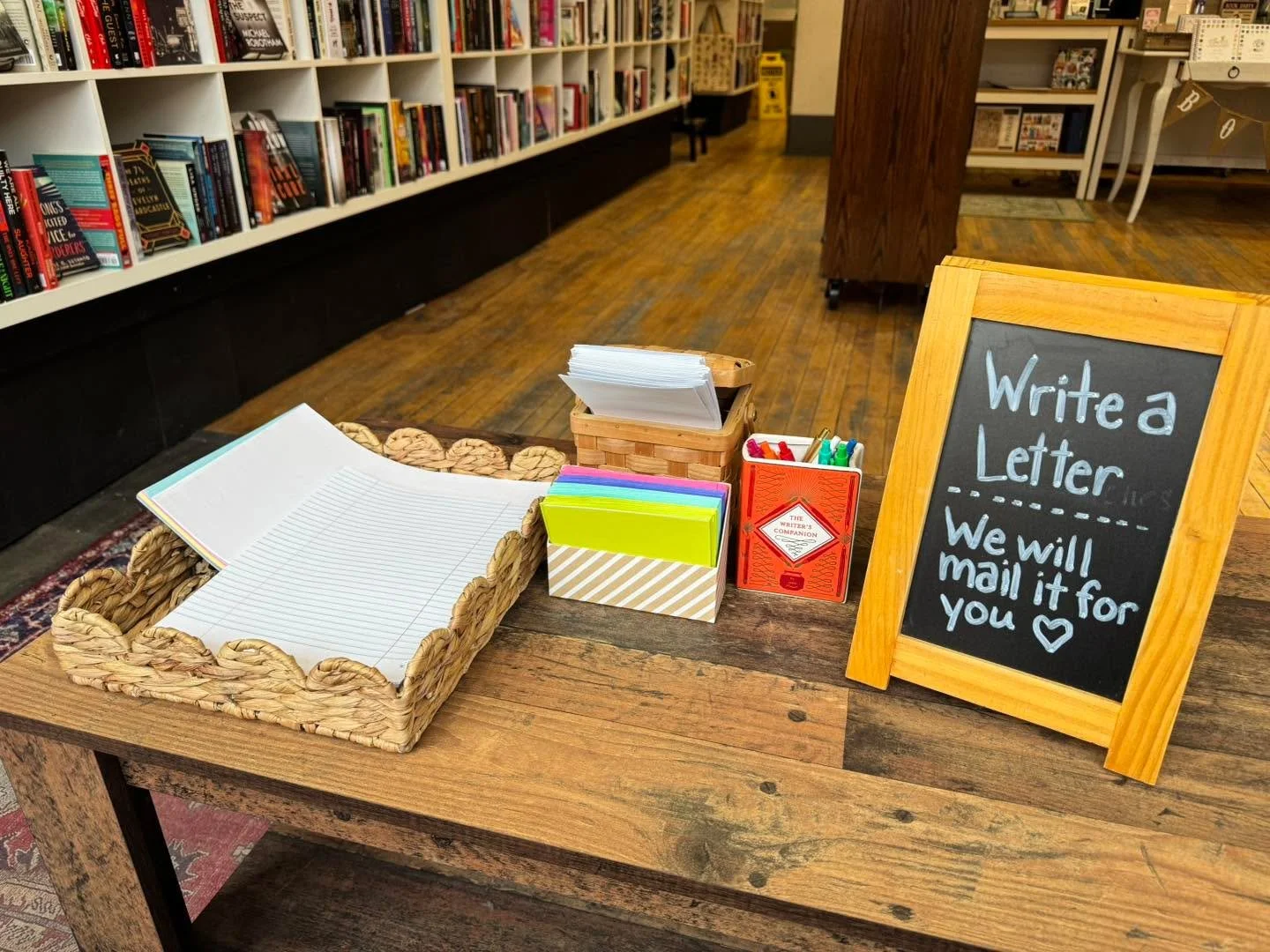 Our letter writing station and blind date display will be up until Saturday. Stop by this week to enjoy them!