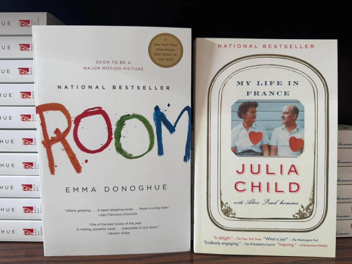 Our March book club selections are on the shelf and 15% off if you&rsquo;d like to read with us next month. 
Our fiction club is reading Room by Emma Donoghue and our nonfiction club is reading My Life In France by Julia Child.