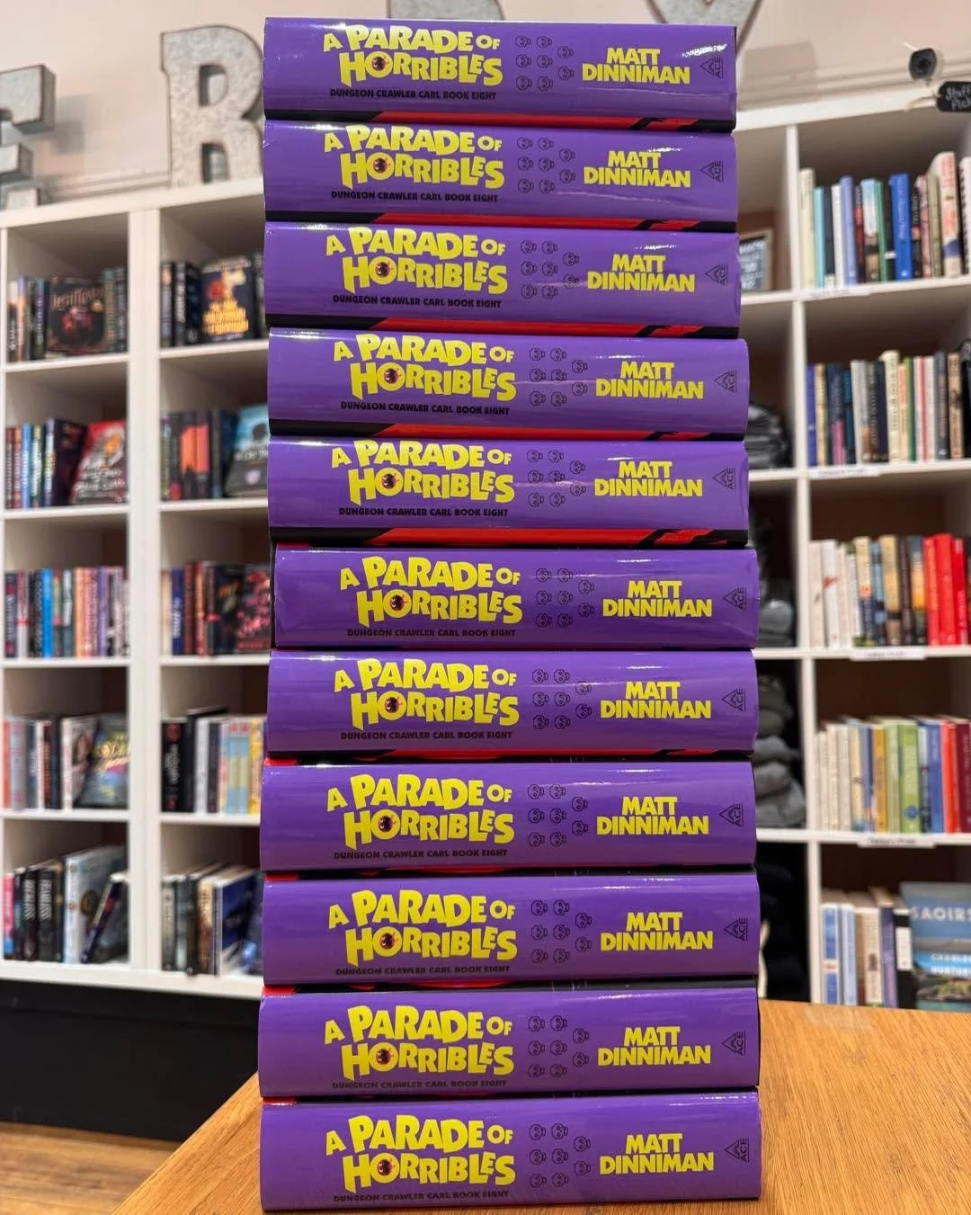 The crawl continues&hellip;

Today we&rsquo;re welcoming Parade of Horribles (Book 8 in the Dungeon Crawler Carl series) to the shelves, and judging by the preorder stack, a lot of you have been waiting very patiently for this one.

We have preorder 