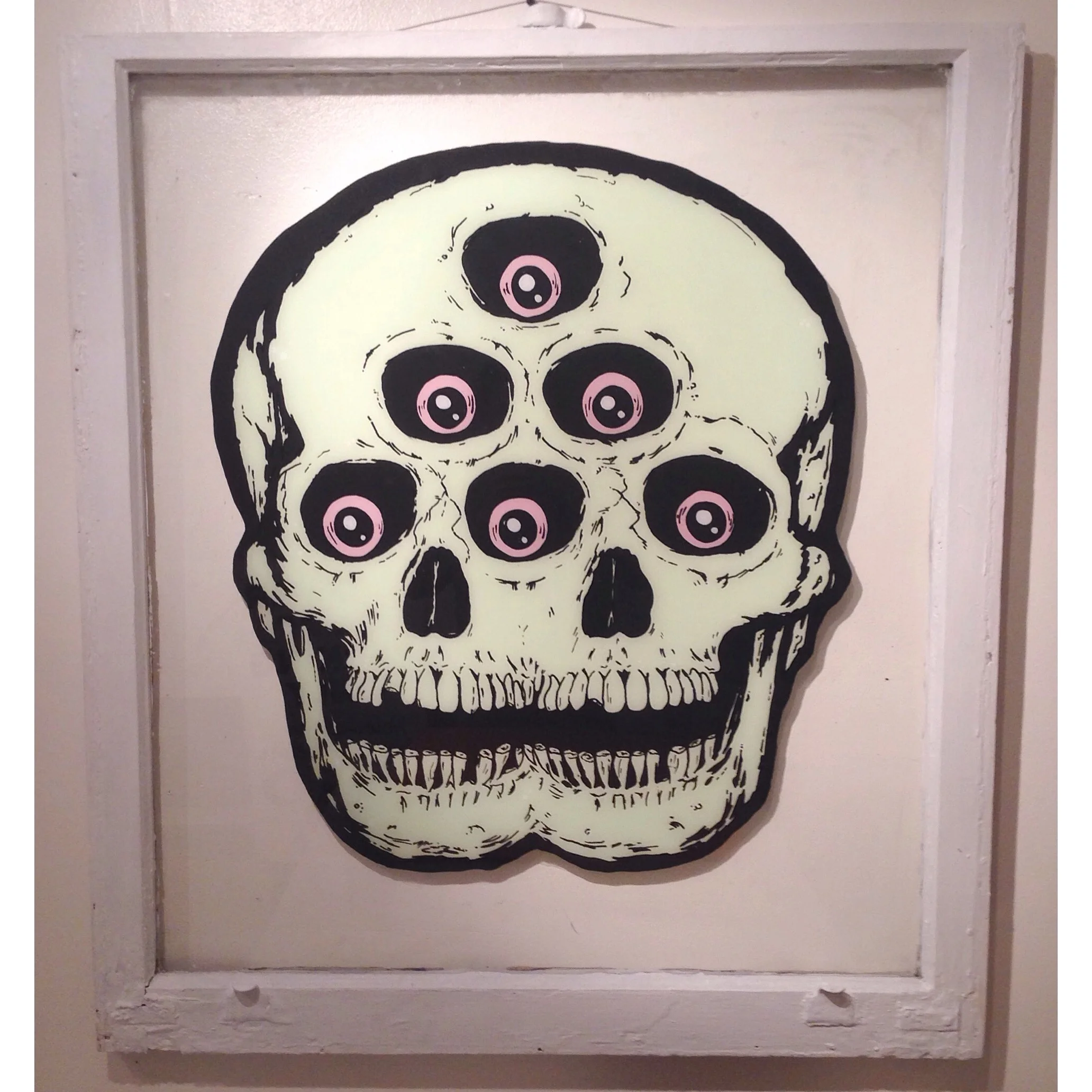  Hand painted on salvaged window. Sold at Chicago Truborn. 