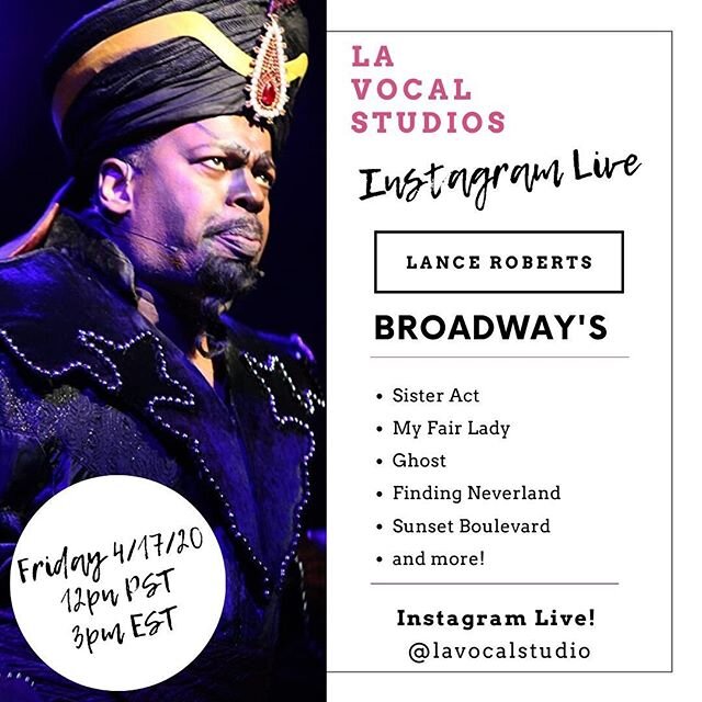 Join us this Friday as we chat with working Broadway actor Lance Roberts! Lance is constantly working in musical theatre, television and film. He has acted in 8 Broadway shows and has worked with some of the biggest names in the industry! Friday 12pm