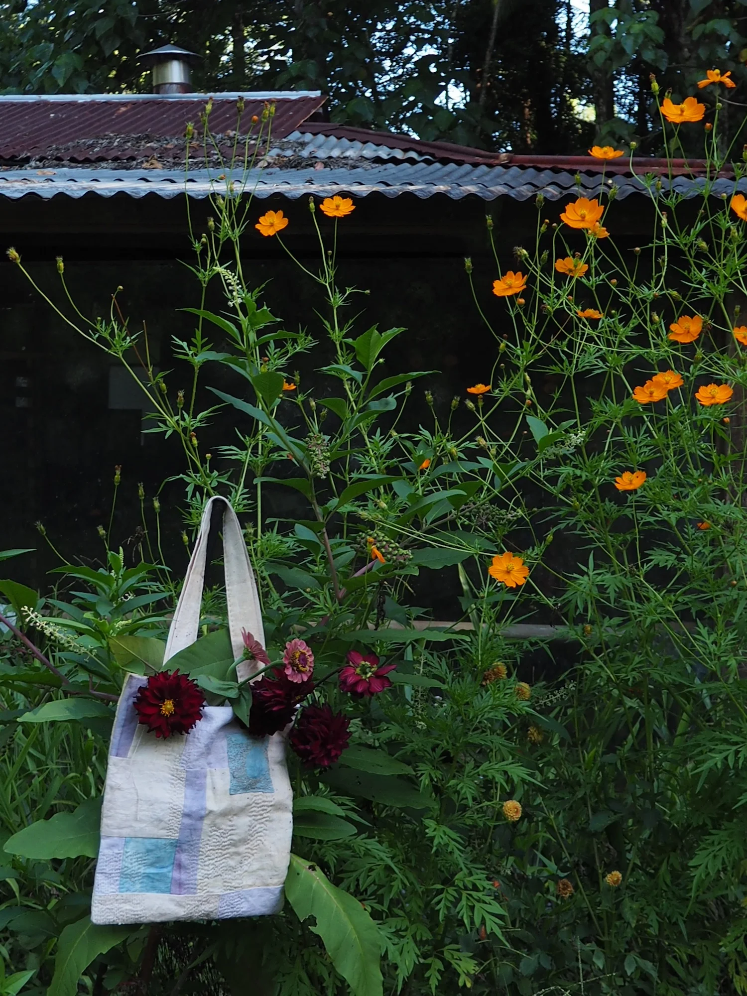 Naturally dyed tote bag in the garden -January 2019 Ellie Beck.jpg