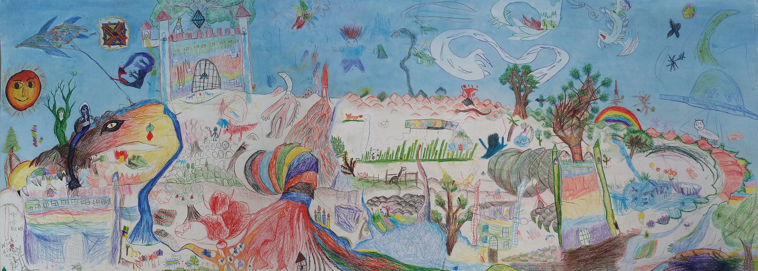 'The Legend of Croqland' Scrolls:  BUSNL , 200 x 75 cm, 2016, coloured pencil, crayon, graphite, watercolour, on 310gsm Magnani watercolour paper, NFS