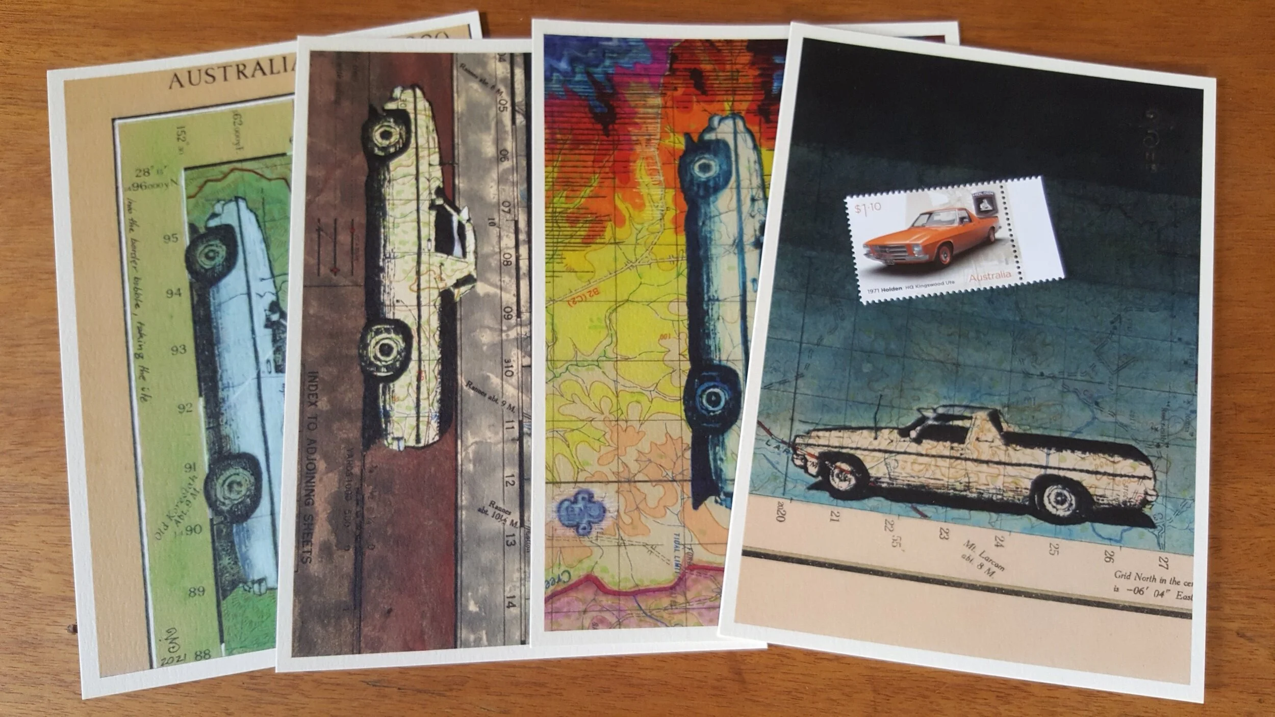 Set of 4 HQ Ute postcards + HQ commemorative stamp