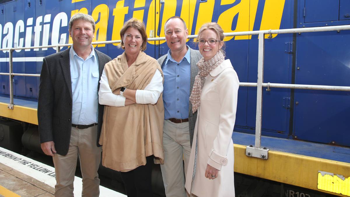 Left to Right: Member for Murray Austin Evans, NSW Minister for Roads, Maritime and Freight Melinda Pavey, Junee mayor Neil Smith and Member for Cootamundra Steph Cooke. Photo: Anthony Stipo