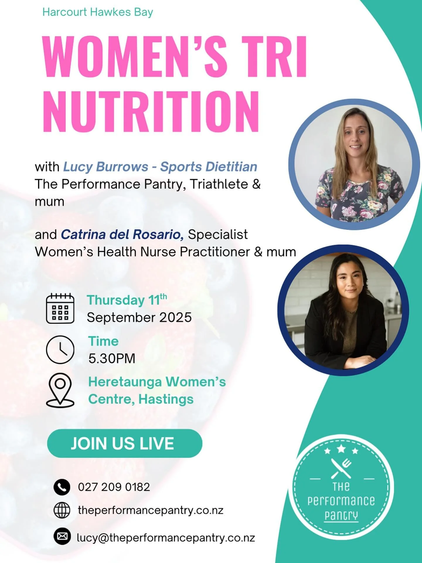 🌟 Nutrition for Every Stage of Life &amp; Sport

Join our amazing Sports Dietitian Lucy - Triathlete &amp; Mum and Catrina del Rosario - Specialist Women&rsquo;s Health Nurse Practitioner &amp; Mum for an empowering workshop on nutrition through eve