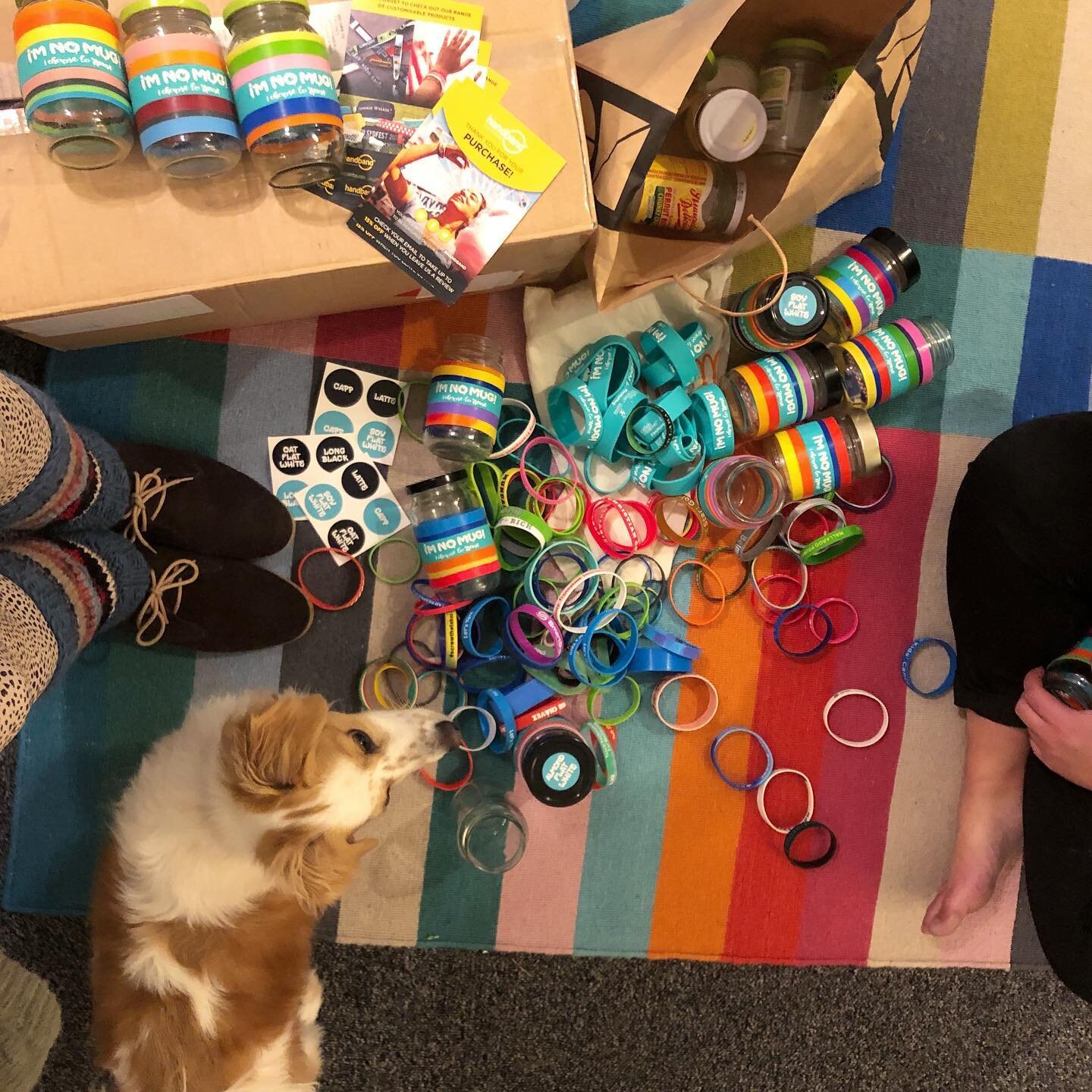 Happy @plasticfreejuly from the #fishtank! We had a little maker space #jarwars session last night and made a whole stack of sealable reusable coffee cups from peanut butter jars and @handband offcuts and discards diverted from landfill! Thanks to ou