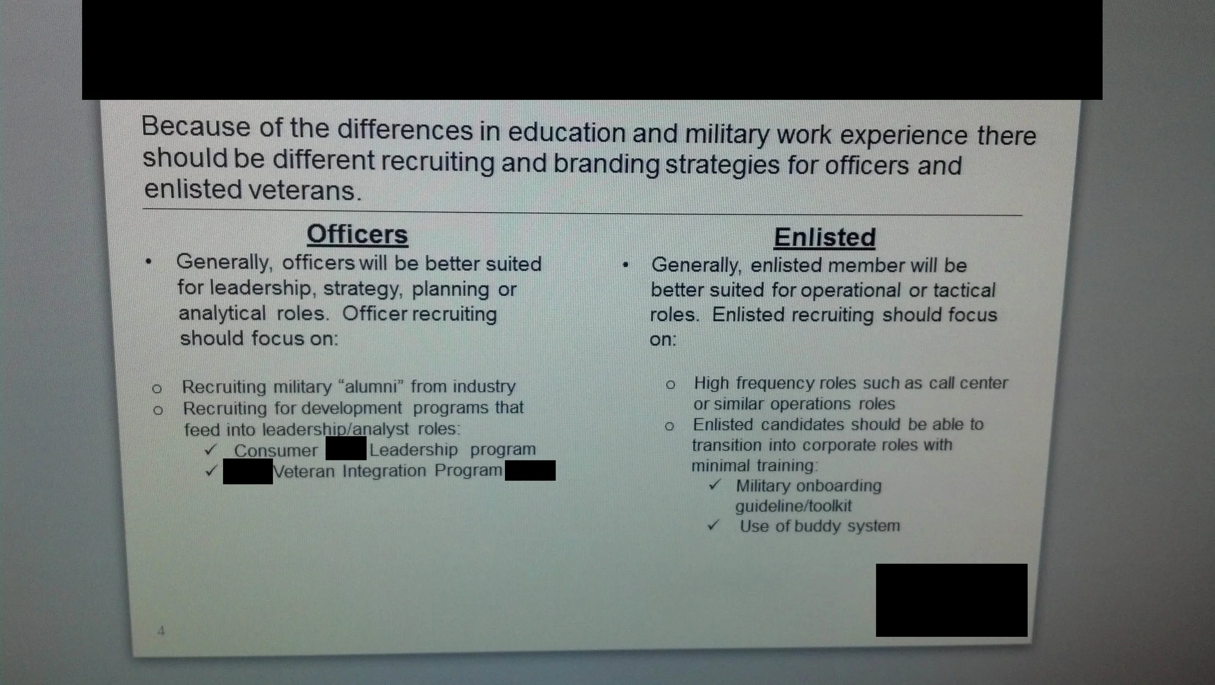 A sample of the separation of levels of service, as it looks in some areas of employment.