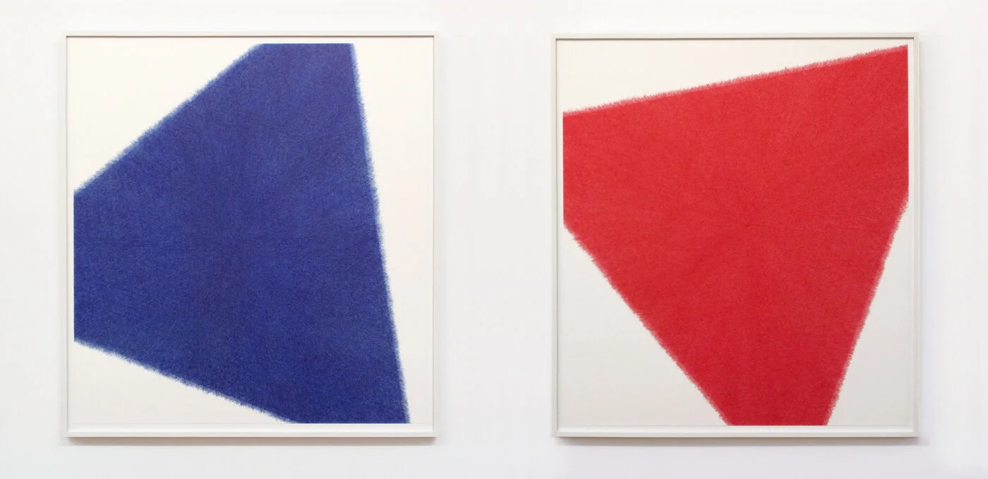 two triangles, part 1 blue, part 2 red
