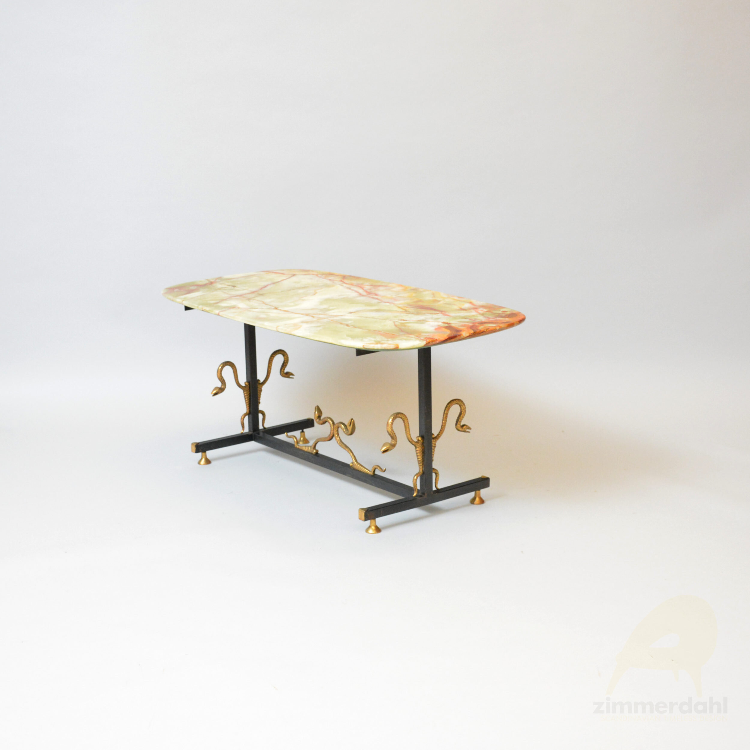 Green and red onyx occasional table, Italy 1950-60s