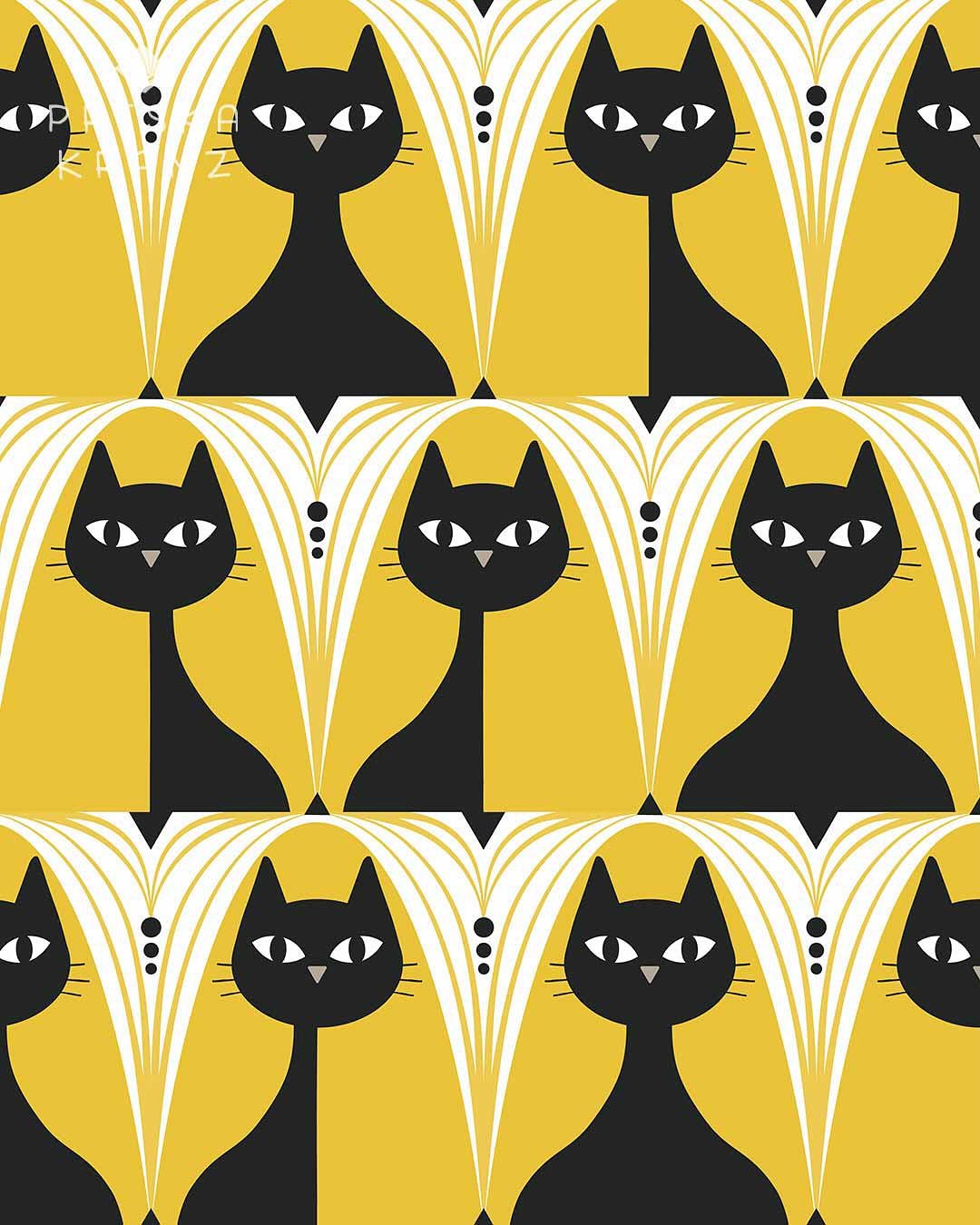 Art deco cats - this pattern is a little different from my usual style, but I liked the challenge of getting a bit more geometric. I ended up with four colour variations while Tarsi was sleeping and snoring in her petbed next to my computer. Because 