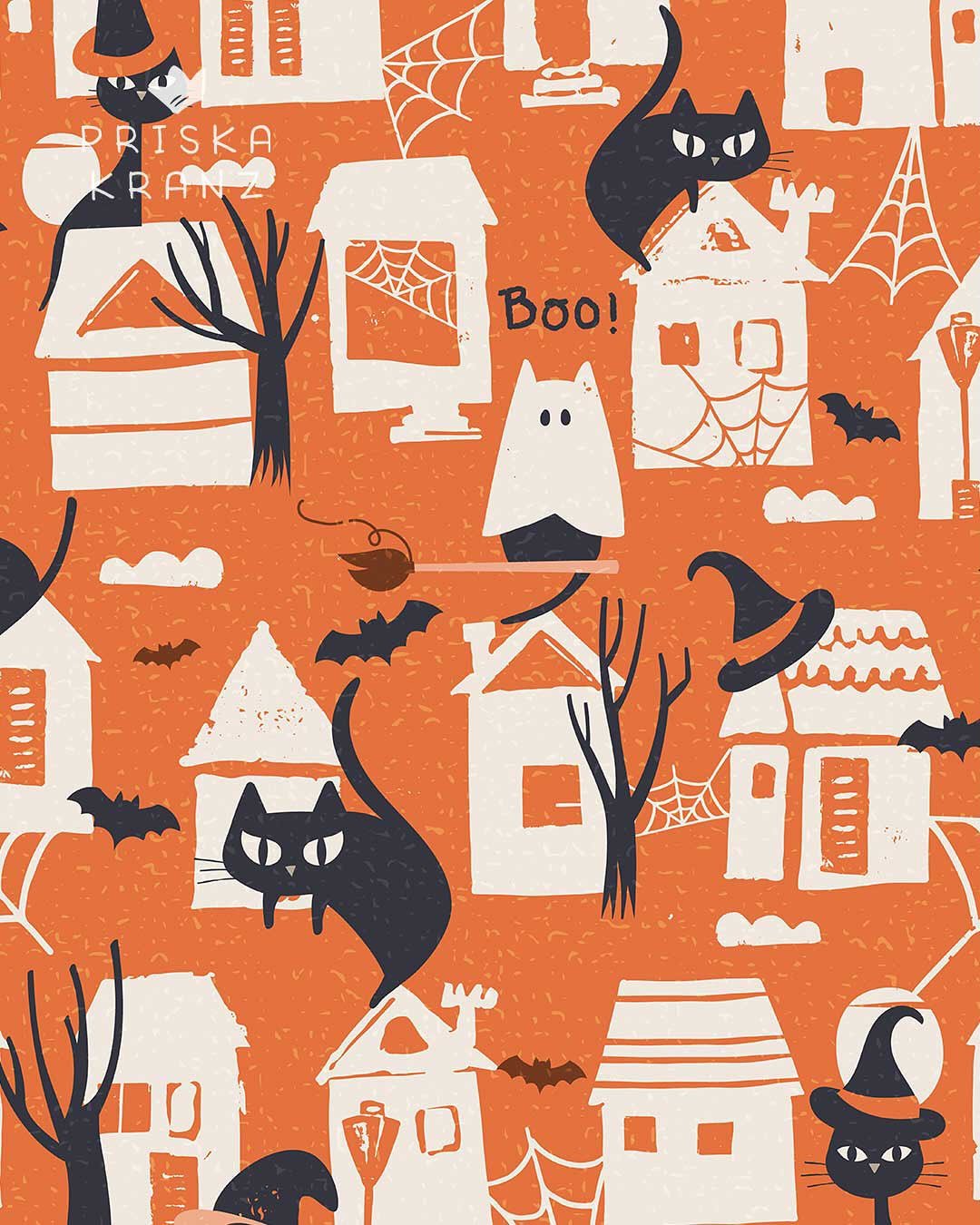 BOO! Can you imagine Halloween isn&rsquo;t that far away? In Switzerland, Halloween is not quite as popular as in other countries, but every year it becomes a little more so. I&rsquo;ve entered this black cat retro Halloween pattern to the current @s