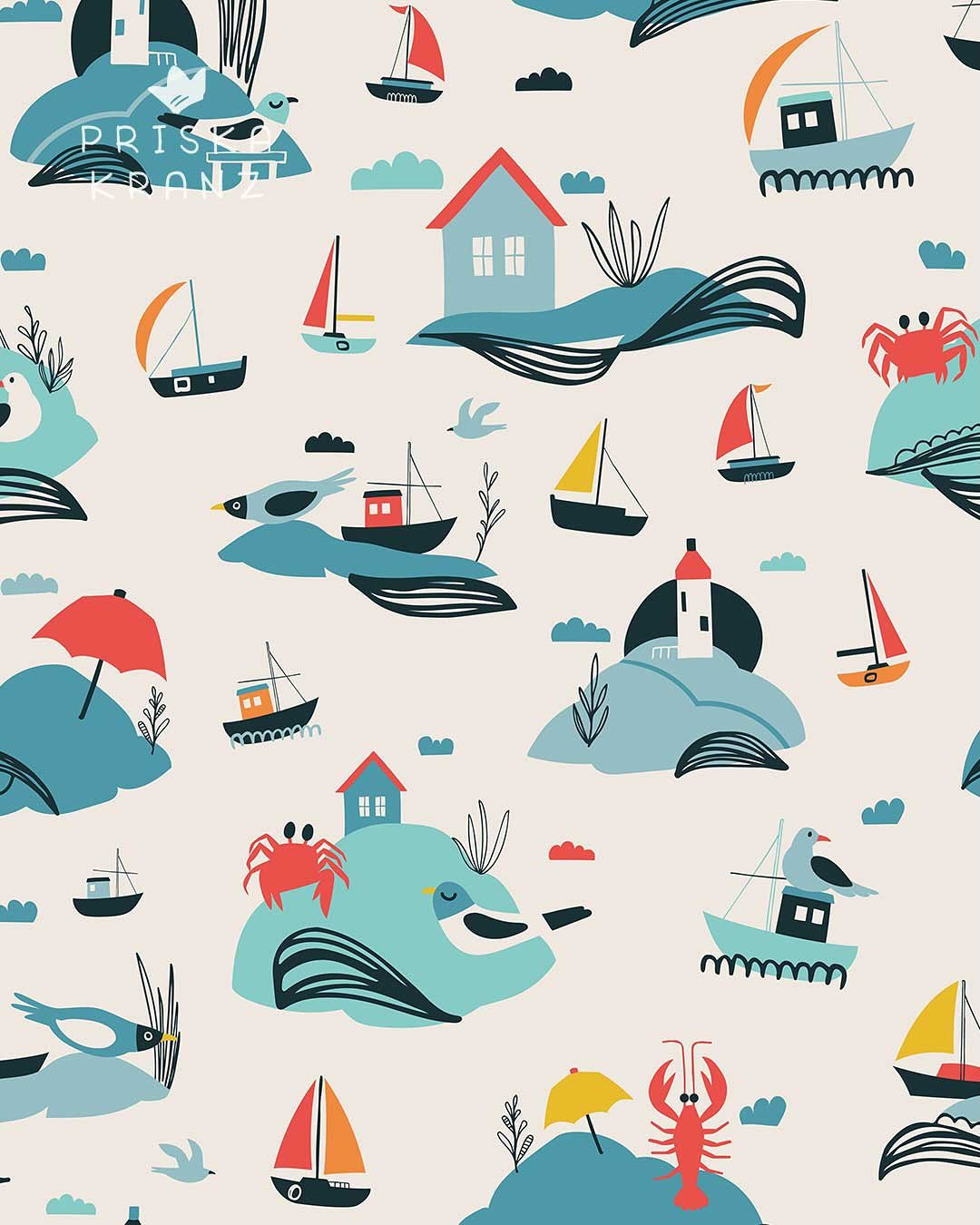 Who says you need a beach day to enjoy seagulls and sailboats? New palette for the toile-inspired coastal cuties 🩵🦀
.
#spoonflowerartist #spoonflower #spoonflowerfabric #patterndesigners #surfacepatterndesign #printdesign #patternforkids #surfacede