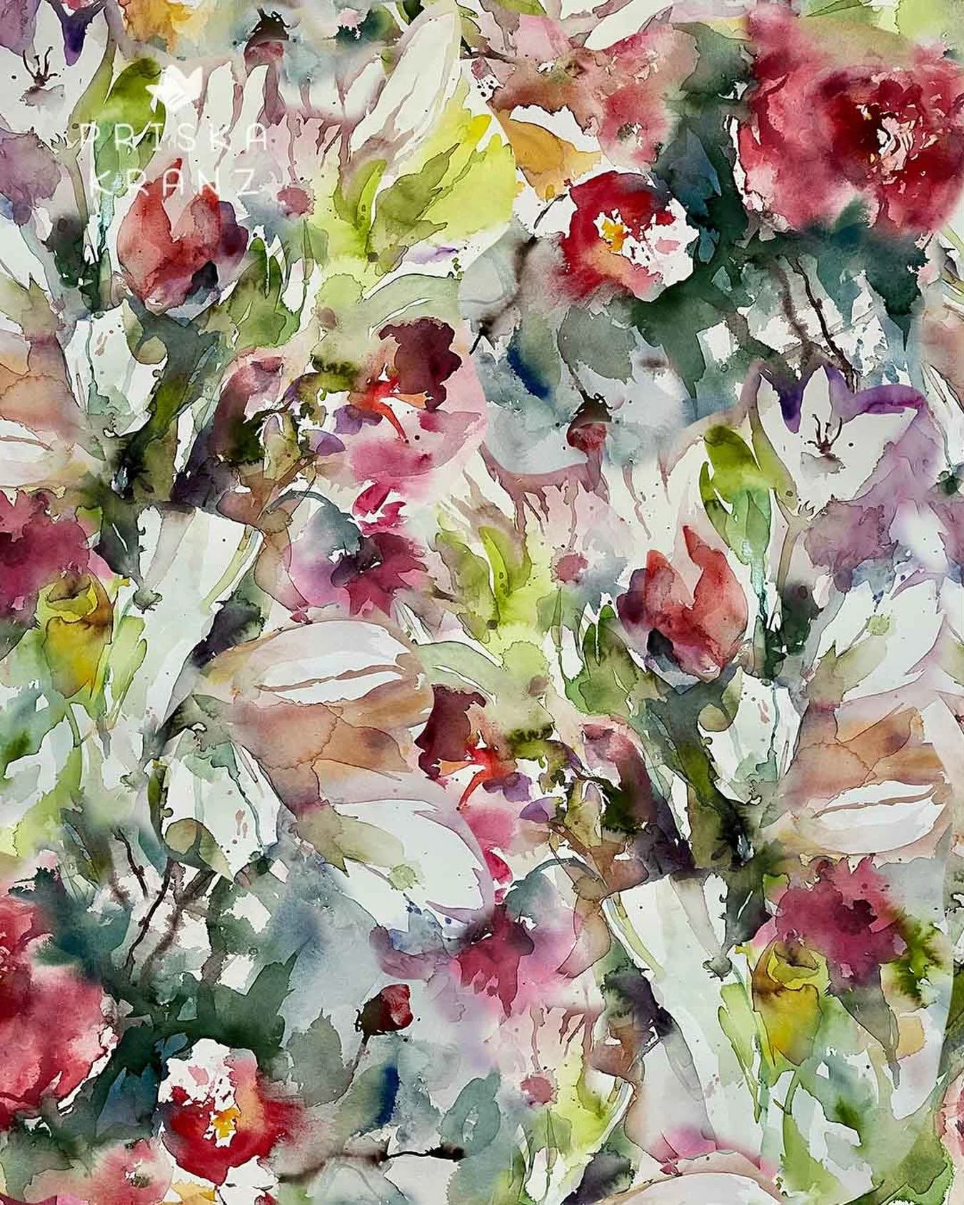 Painterly watercolor florals pattern 🌸 some of you may know that besides vectors, I also enjoy watercolor painting with real brushes and paints. So now I finally turned two of my paintings into a seamless pattern for the current Craft Maximalism @sp