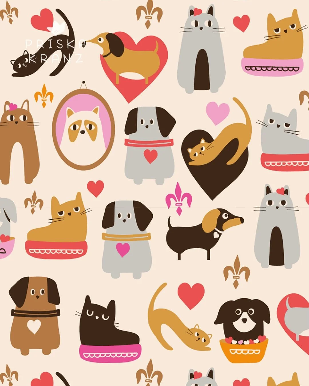 Valentine&rsquo;s Day is temporary. Cute patterns are forever ❤️ Happy Valentine&rsquo;s Day! 🐶🐱
.
#spoonflowerdesigner #cutepatterns #funpatterns #patternforkids #surfacepatterndesigns