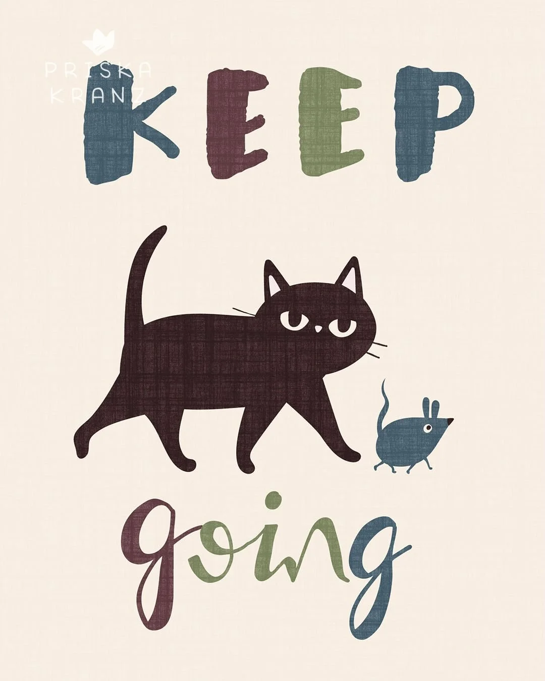 Keep Going 🐾 Which version is your favorite, 1, 2 or 3? 
.
#cuteillustrations #blackcatillustration #letteringillustration #surfacedesigner #funillustration