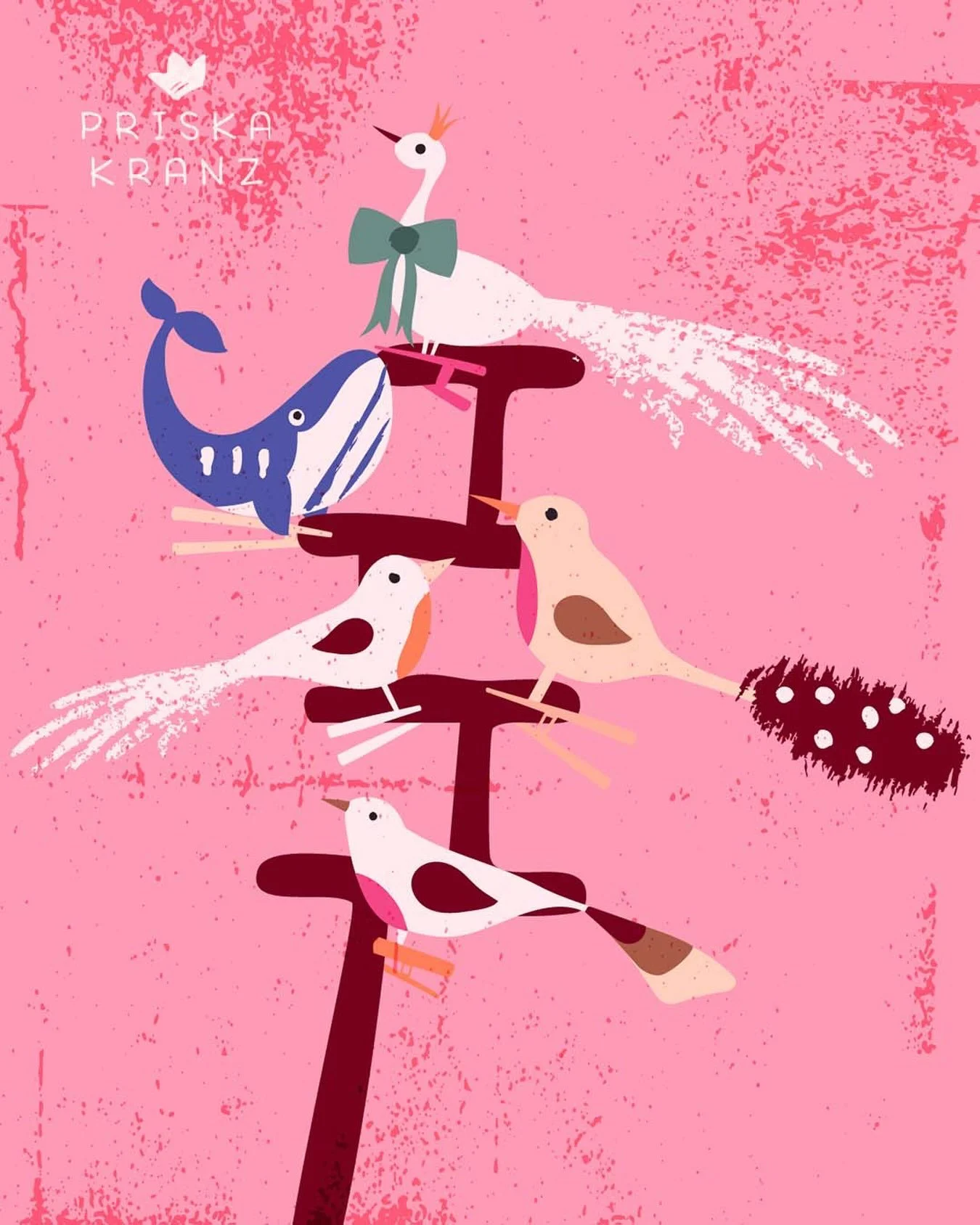 Clip-on birds getting ready for the holiday season&hellip; but wait, how did this whale get here?
.
#illustrating #surfacedesigners #birdillustration #cuteillustrations #funillustration