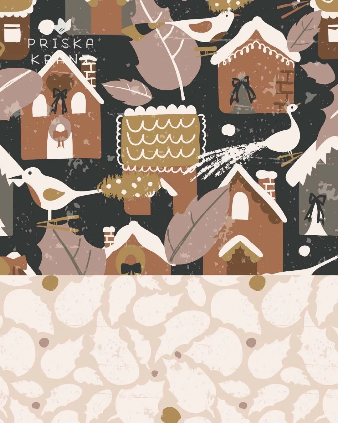 Two more takes on the gingerbread Christmas houses - merry &amp; bright or warm &amp; cozy? 🎄
.
#patternillustration #patterndesigns #spoonflowerdesign #festivepattern #christmaspatterndesign