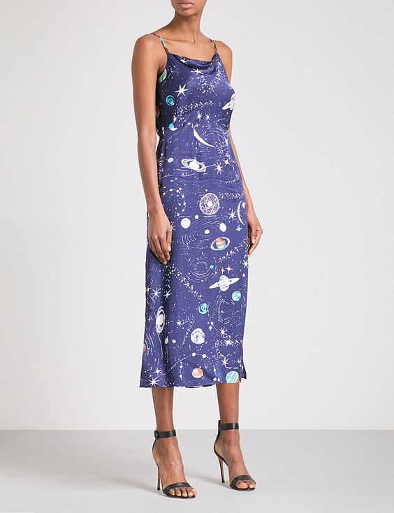 Rixo Tessa Cosmic Constellation Silk Cami Dress