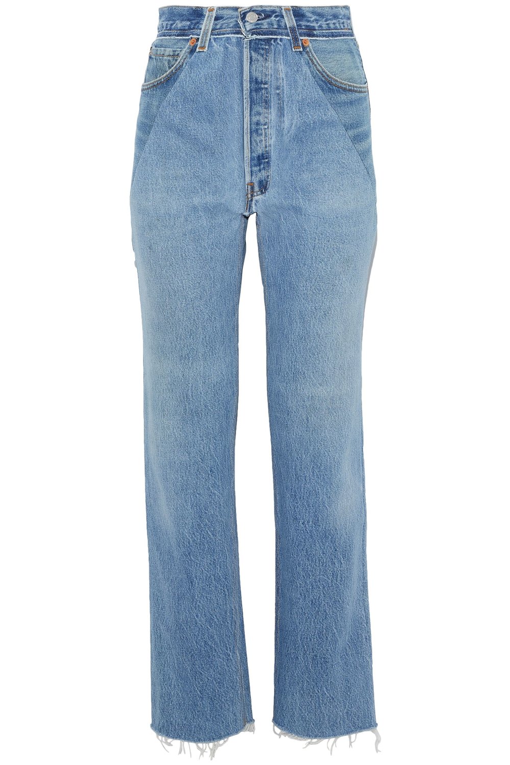 RE/DONE by Levi's Paneled Distressed High-Rise Straight-Leg Jeans